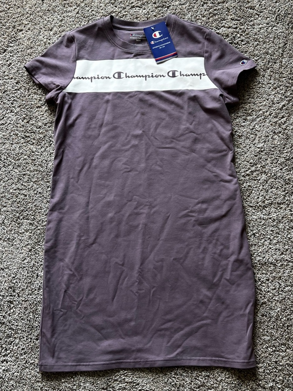Champion Lavender Logo Tee Dress with White Chest Stripe
